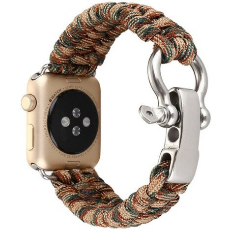 Curea iUni compatibila cu Apple Watch 1/2/3/4/5/6/7, 42mm, Elastic Paracord, Rugged Nylon Rope, Brow