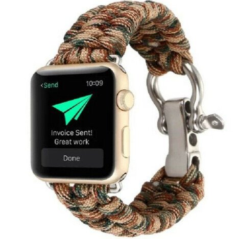 Curea iUni compatibila cu Apple Watch 1/2/3/4/5/6/7, 42mm, Elastic Paracord, Rugged Nylon Rope, Brow