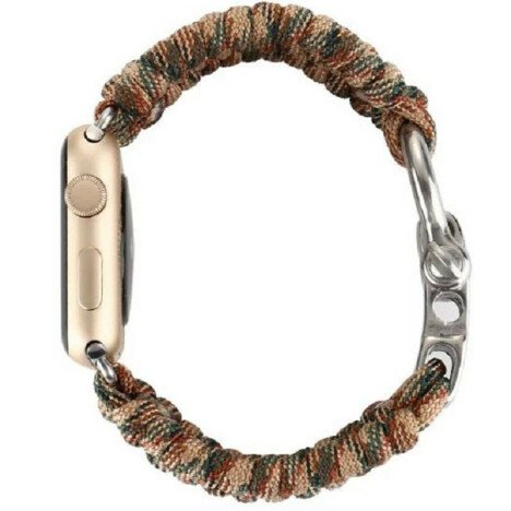 Curea iUni compatibila cu Apple Watch 1/2/3/4/5/6/7, 42mm, Elastic Paracord, Rugged Nylon Rope, Brow