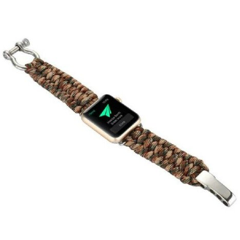 Curea iUni compatibila cu Apple Watch 1/2/3/4/5/6/7, 42mm, Elastic Paracord, Rugged Nylon Rope, Brow